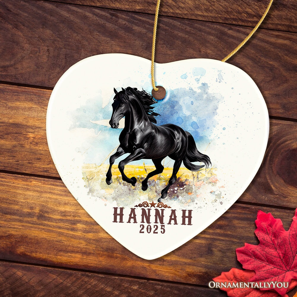 Vintage Western Style Horse Customized Ornament, Equestrian Christmas Gift with Personalized Name Ceramic Ornament OrnamentallyYou Heart