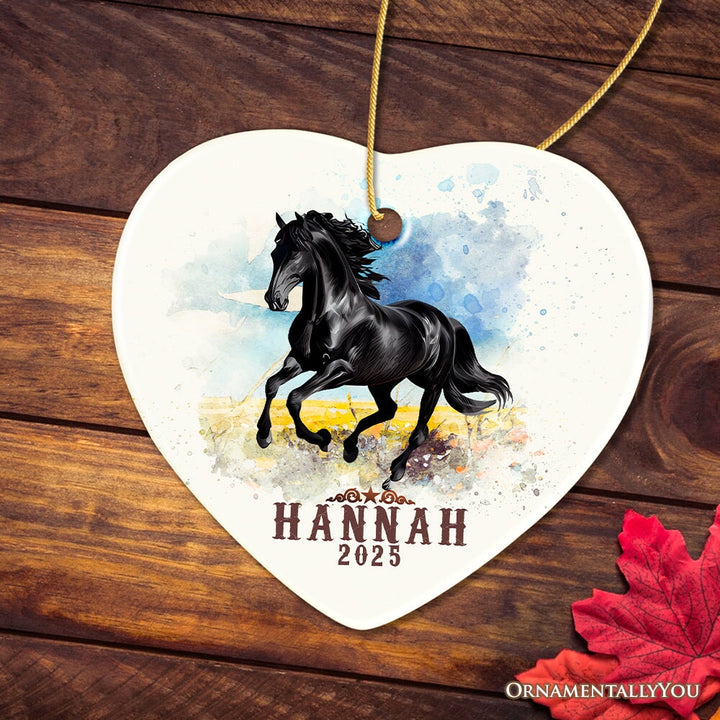 Vintage Western Style Horse Customized Ornament, Equestrian Christmas Gift with Personalized Name Ceramic Ornament OrnamentallyYou Heart