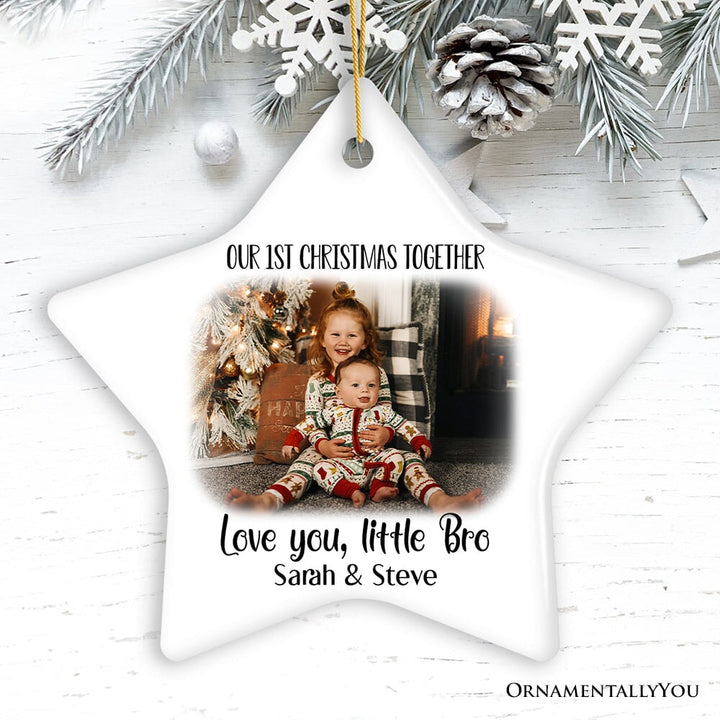 New Little Brother or Sister Customized Photo Ornament, Our 1st Christmas Together Ceramic Ornament OrnamentallyYou Star