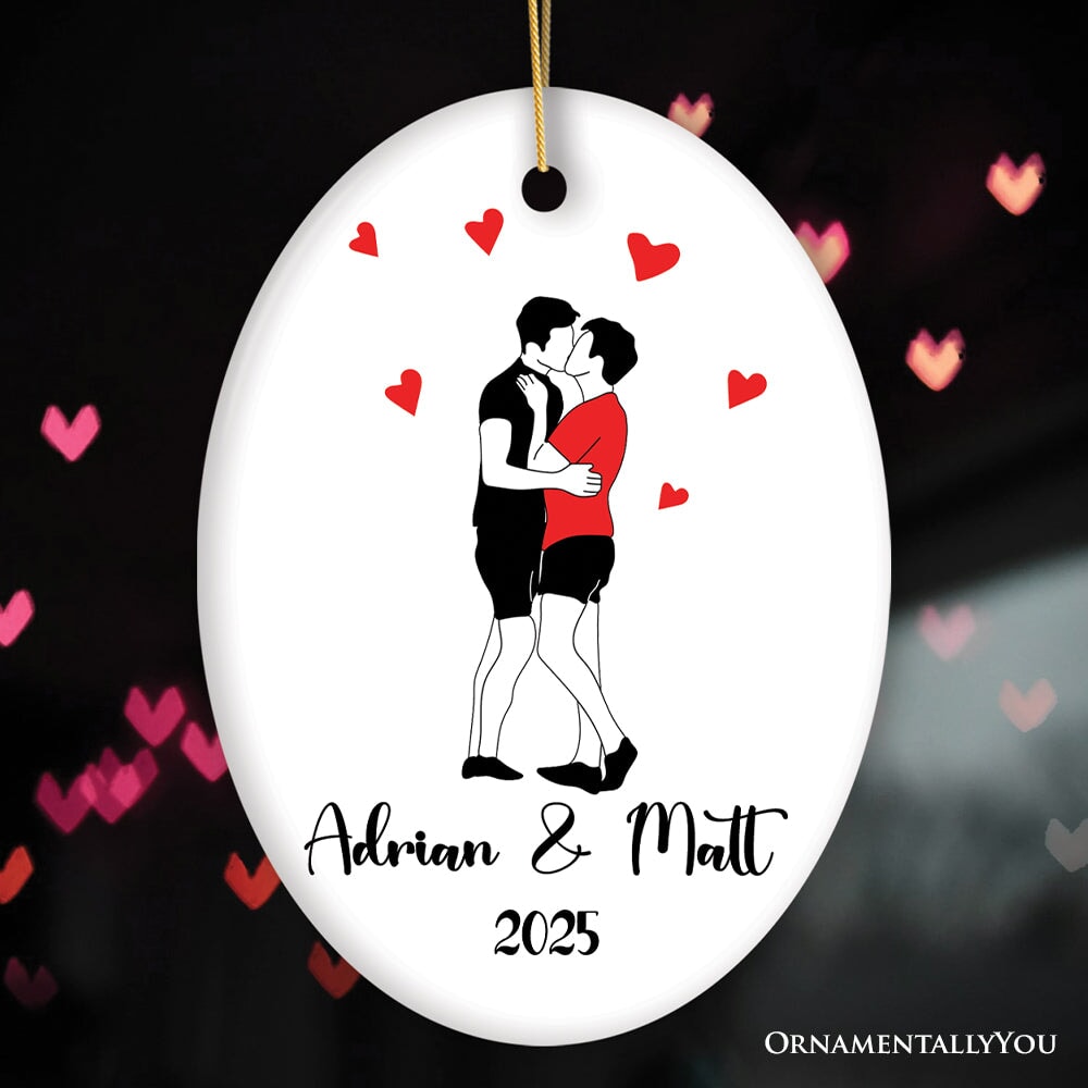 Minimalist LGBT Pride Theme Oval Ornament, Gay or Lesbian Couple in Love Keepsake Gift Ceramic Ornament OrnamentallyYou Oval
