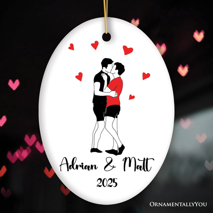 Minimalist LGBT Pride Theme Oval Ornament, Gay or Lesbian Couple in Love Keepsake Gift Ceramic Ornament OrnamentallyYou Oval