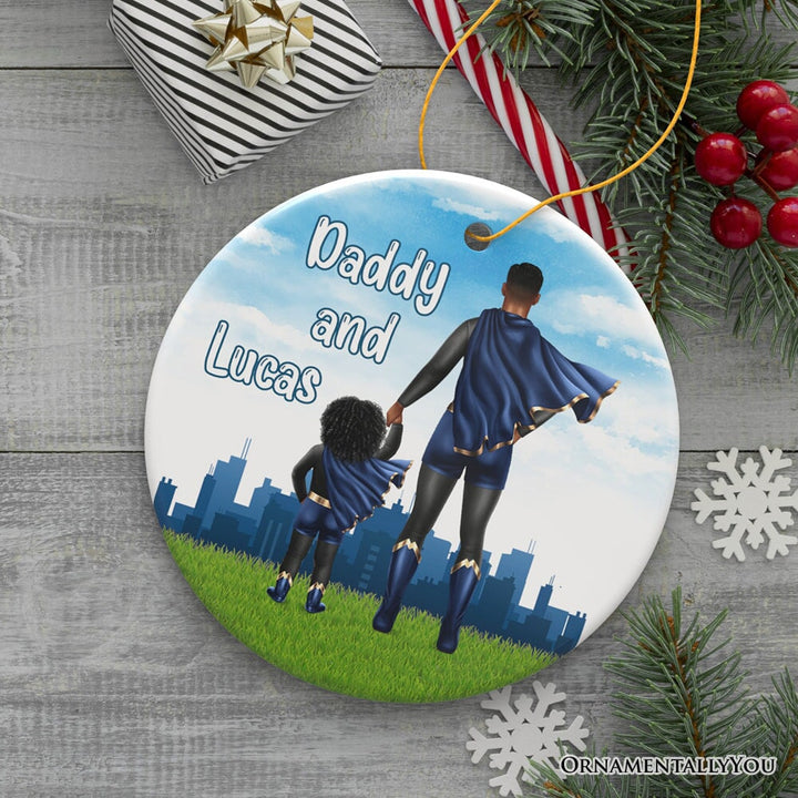Dad and Son Personalized Superhero Ornament, A Father’s Little Boy Christmas Gift Ceramic Ornament OrnamentallyYou
