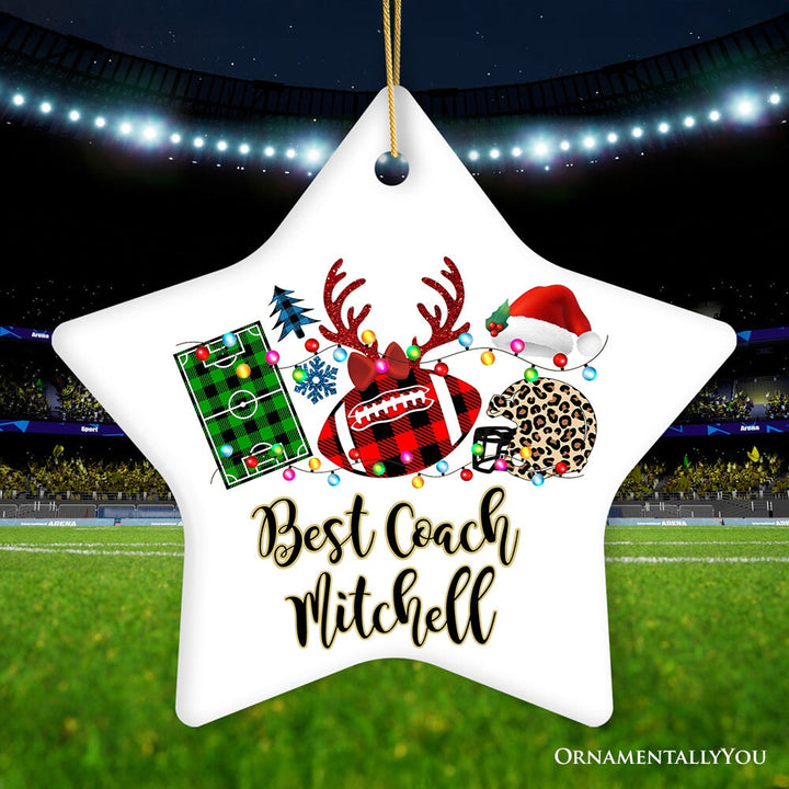Personalized Football Buffalo Plaid Leopard Merry Christmas Ornament, Team and Coaches Gift Ceramic Ornament OrnamentallyYou Star