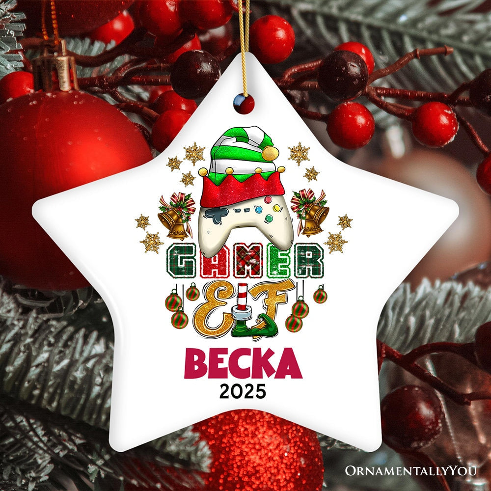 Playful Personalized Video Games Gamer Elf Gift, Customized Christmas Gaming Ornament Ceramic Ornament OrnamentallyYou Star