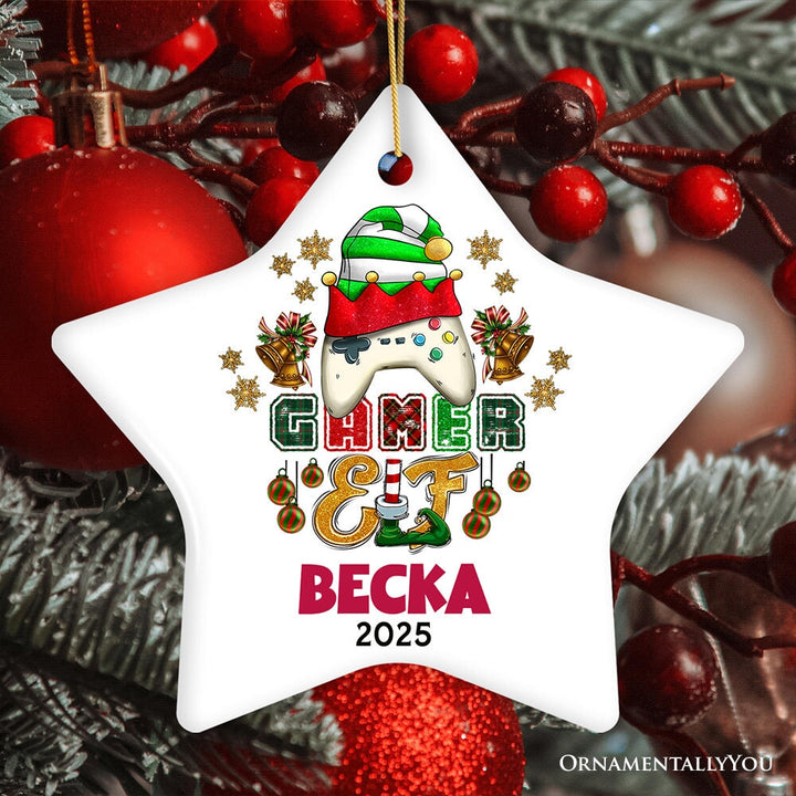 Playful Personalized Video Games Gamer Elf Gift, Customized Christmas Gaming Ornament Ceramic Ornament OrnamentallyYou Star