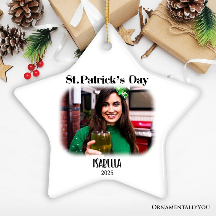 St Patrick’s Day Customized Tree Ornament with Picture Upload, Personalized Family St Patty’s Gift Ceramic Ornament OrnamentallyYou Star