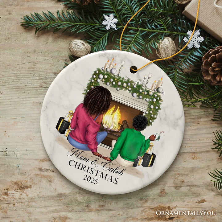 Mother and Daughter or Son Personalized Christmas Ornament, Custom Mom and Bestie Artwork Ceramic Ornament OrnamentallyYou