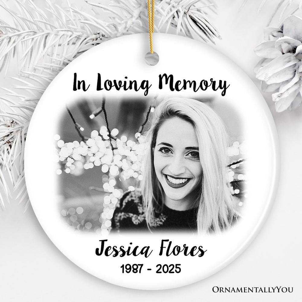 Personalized Memorial Photo Upload Ornament, In Loving Memory Death of a Loved One Ceramic Ornament OrnamentallyYou Circle