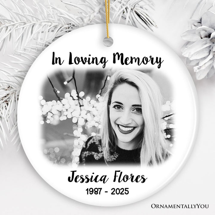 Personalized Memorial Photo Upload Ornament, In Loving Memory Death of a Loved One Ceramic Ornament OrnamentallyYou Circle