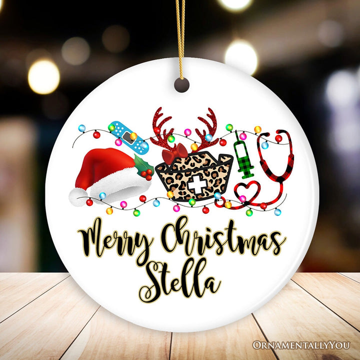 Personalized Plaid Nurse Christmas Ornament, Gift for Medical Assistants and Hospital Technicians Ceramic Ornament OrnamentallyYou Circle