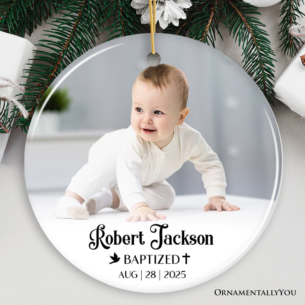 Baby Baptism Personalized Photo Ornament, Christening Keepsake Gift Ceramic Ornament OrnamentallyYou