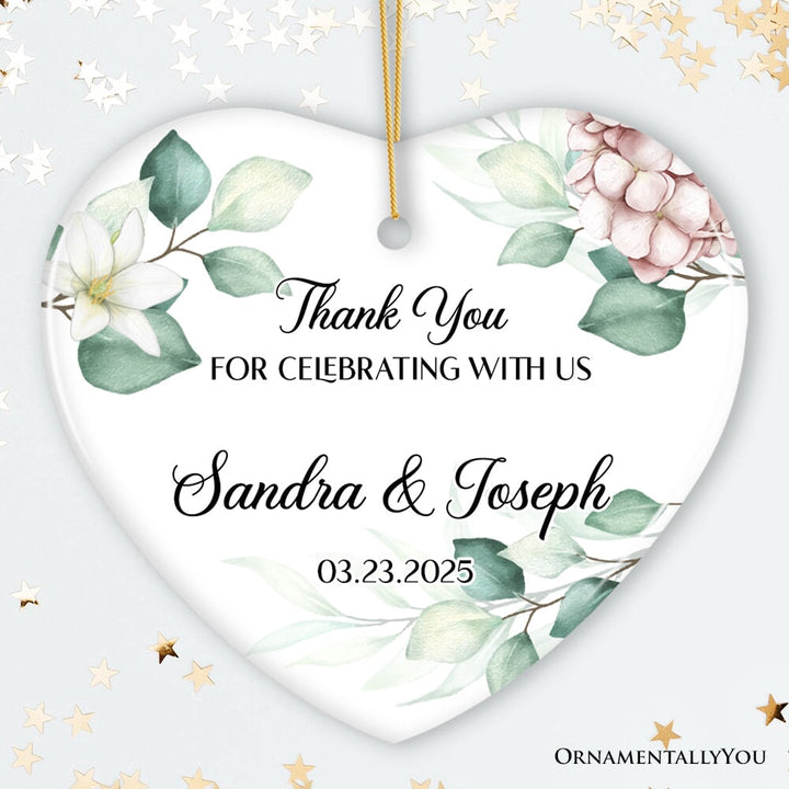 Elegant Wedding Favors Personalized Heart Ornament, Ideas for Guests, Small Christmas Souvenir Ceramic Ornament OrnamentallyYou Circle