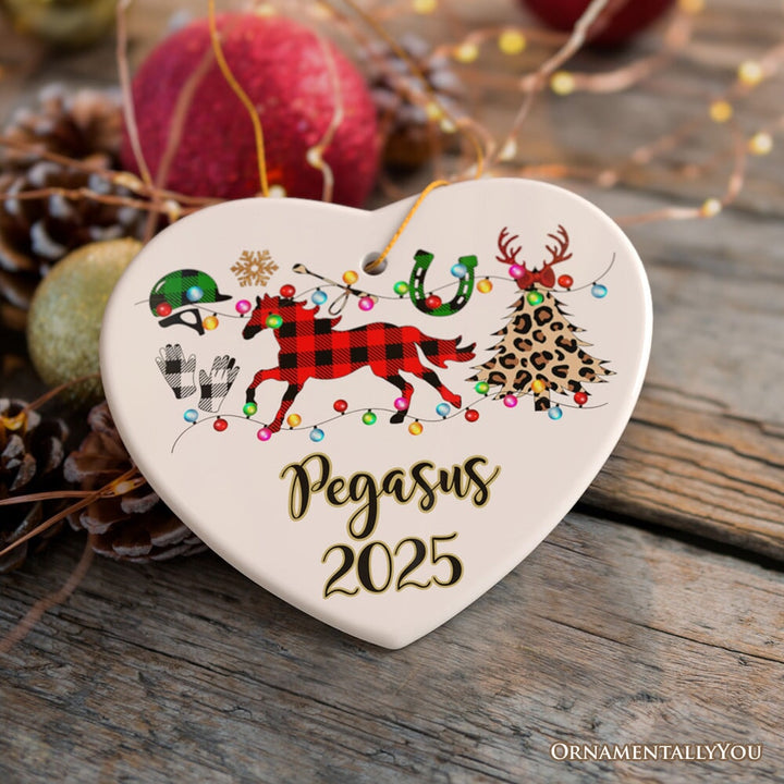 Personalized Horse Buffalo Plaid Leopard Merry Christmas Ornament, Equestrian Gift Ceramic Ornament OrnamentallyYou