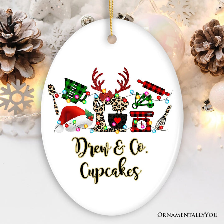 Personalized Baker Buffalo Plaid Leopard Merry Christmas Ornament, Baking Gift Ceramic Ornament OrnamentallyYou Oval