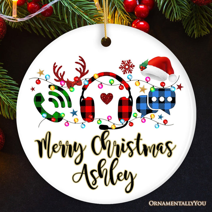 Personalized Customer Service Representative Buffalo Plaid Leopard Merry Christmas Ornament Gift Ceramic Ornament OrnamentallyYou Circle