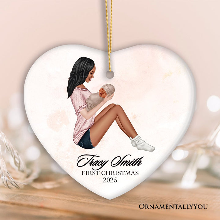 Mother and Newborn Baby Personalized First Christmas Ornament Ceramic Ornament OrnamentallyYou Heart