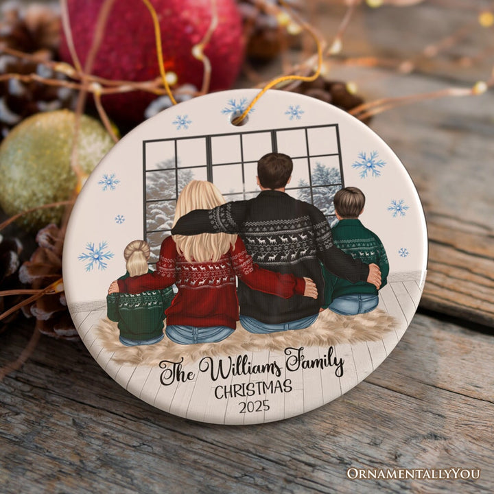 Family of Four Personalized Winter Theme Christmas Ornament Ceramic Ornament OrnamentallyYou