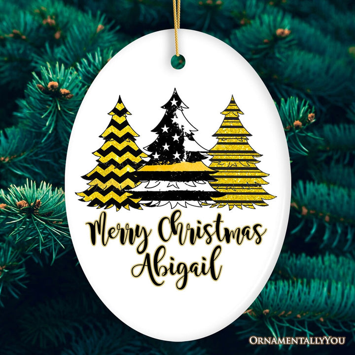 Dispatcher Flag Tree Personalized Ornament, Yellow Line 911 Appreciation Retirement Gift Ceramic Ornament OrnamentallyYou Oval