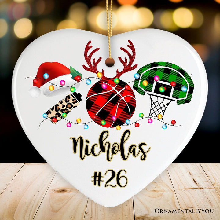 Personalized Basketball Buffalo Plaid Leopard Merry Christmas Ornament, Team and Coaches Gift Ceramic Ornament OrnamentallyYou Heart