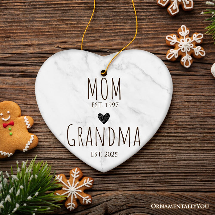 Mom to Grandma Ornament, Gift for First Time Grandmother Ceramic Ornament OrnamentallyYou Heart