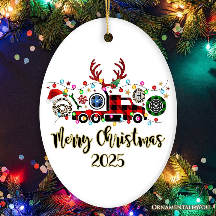 Personalized Truck Driver and Logistics Buffalo Plaid Christmas Ornament, Freight Delivery and Dispatcher Gift Ceramic Ornament OrnamentallyYou Oval