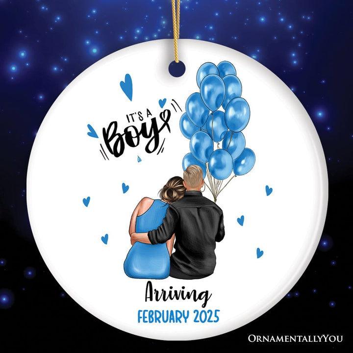 Baby Announcement For Boy or Girl Customized Ornament, Gender Reveal Keepsake Ceramic Ornament OrnamentallyYou Circle