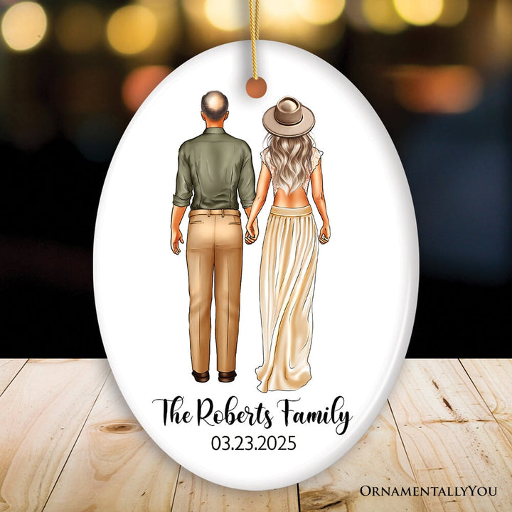 Boho Wedding Customized Ornament Featuring Bride and Groom’s New Last Name and Date Ceramic Ornament OrnamentallyYou