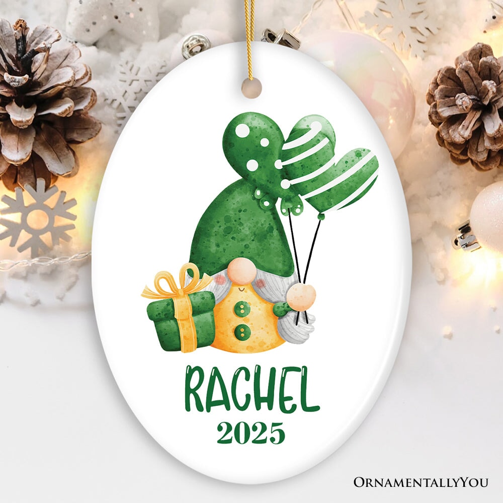 St Patrick’s Day Custom Gnome Tree Ornament, Name for St Pattys Ceramic Ornament OrnamentallyYou Oval