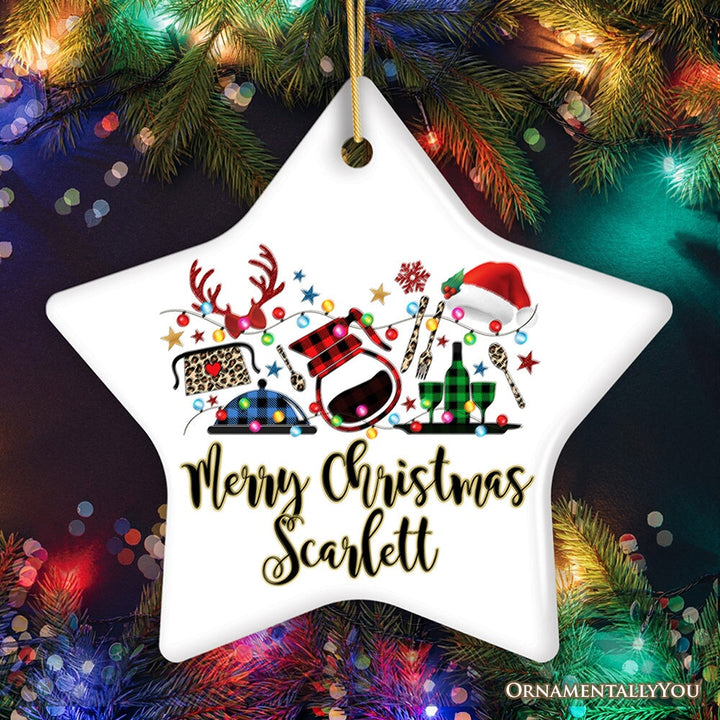 Personalized Waitress Buffalo Plaid Leopard Merry Christmas Ornament Gift Ceramic Ornament OrnamentallyYou Star