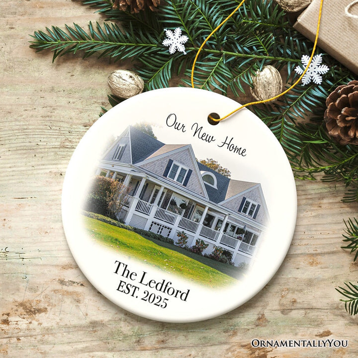 Custom Home Portrait Ornament, Housewarming Gift, New or First Home Ceramic Ornament OrnamentallyYou
