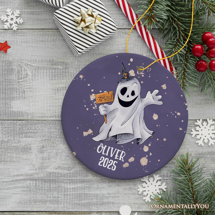 Customized Spooky Ghost Phantom Playful Halloween Ornament Ceramic Ornament OrnamentallyYou