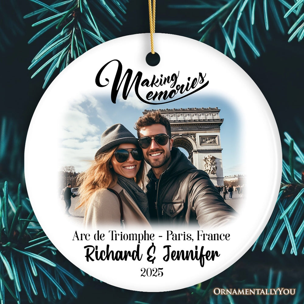 Making Memories Personalized Vacation Themed Ornament, Photo Upload Travel Souvenir Ceramic Ornament OrnamentallyYou Circle