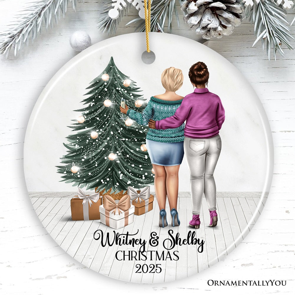 Plus Size Girl Friends Personalized Christmas Ornament, Mature Female Moms or Coworker Gifts, Thick Girls Ceramic Ornament OrnamentallyYou