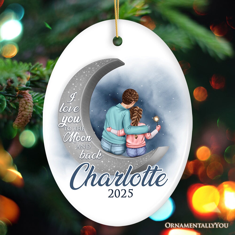 Love You To The Moon And Back Personalized Mom and Child Ornament, Thoughful Christmas Gift for Kids Ceramic Ornament OrnamentallyYou Oval