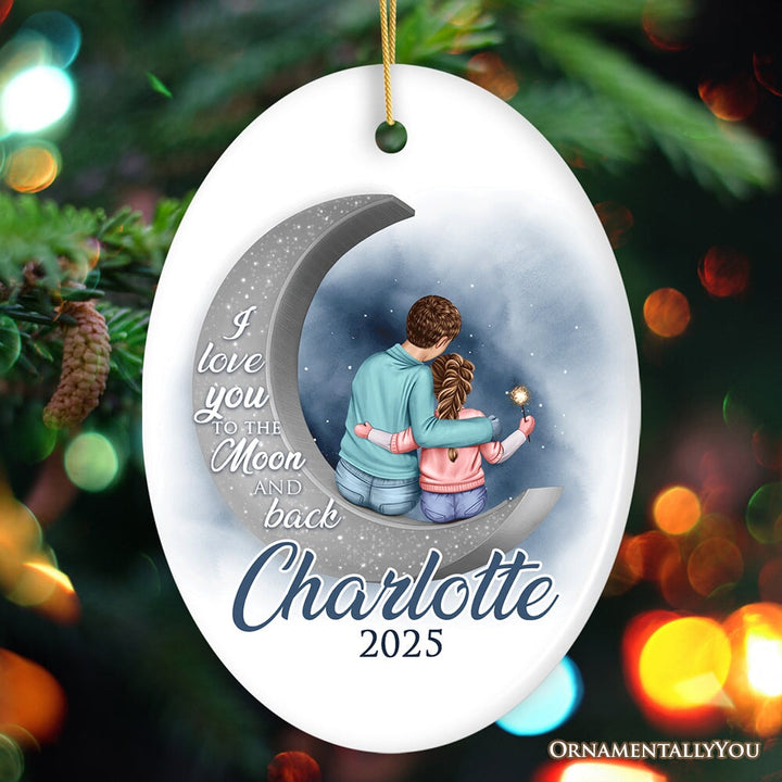 Love You To The Moon And Back Personalized Mom and Child Ornament, Thoughful Christmas Gift for Kids Ceramic Ornament OrnamentallyYou Oval
