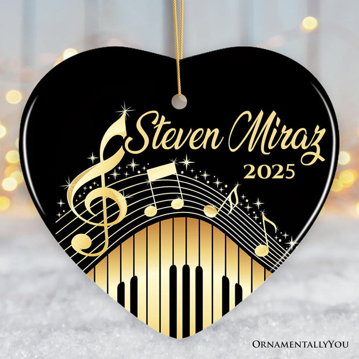 Elegant Gold Music Note Piano Keys Personalized Ornament, Customizable Music Teacher Student Keepsake Gift Ceramic Ornament OrnamentallyYou Heart