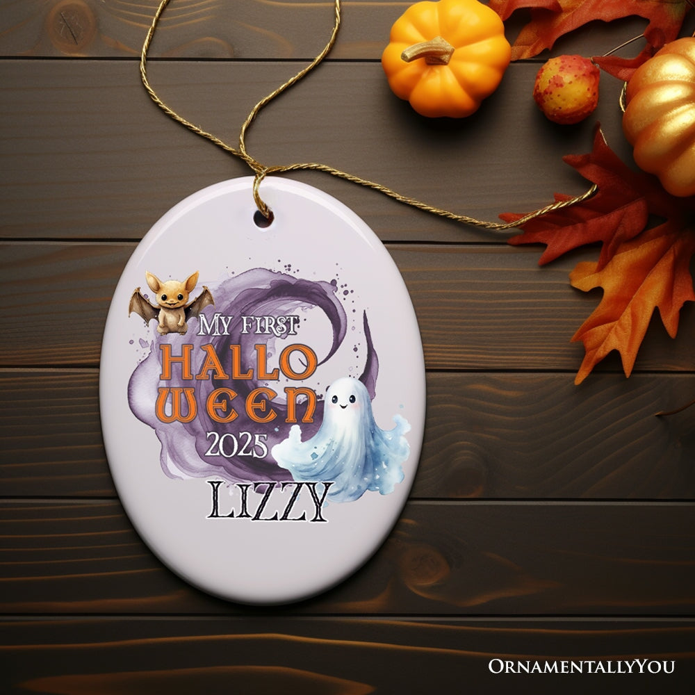 Fun & Spooky First Halloween Personalized Ornament, Cute Ghost Baby Custom Gift Ceramic Ornament OrnamentallyYou Oval