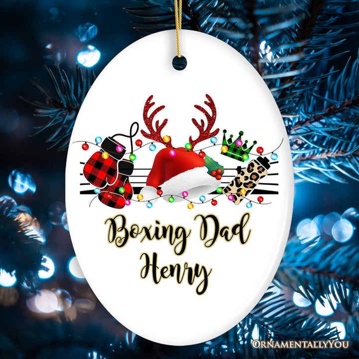 Personalized Boxing Buffalo Plaid Leopard Merry Christmas Ornament, Team and Coaches Gift Ceramic Ornament OrnamentallyYou Oval