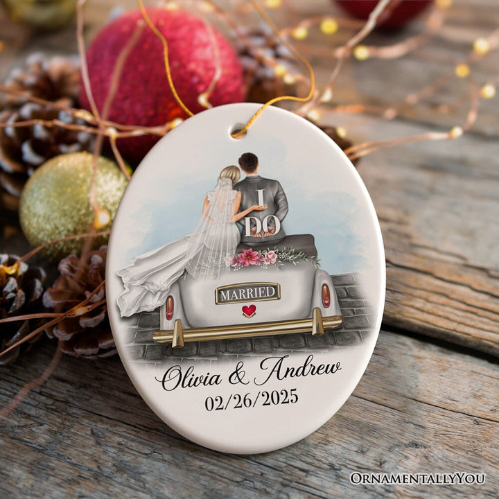 Newlywed Just Married Custom Keepsake Ornament, First Christmas as Husband and Wife Gift Ceramic Ornament OrnamentallyYou Oval
