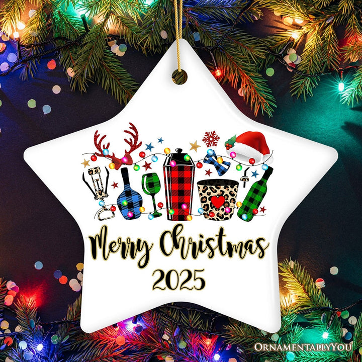 Personalized Bartender Buffalo Plaid Leopard Merry Christmas Ornament Gift Ceramic Ornament OrnamentallyYou Star