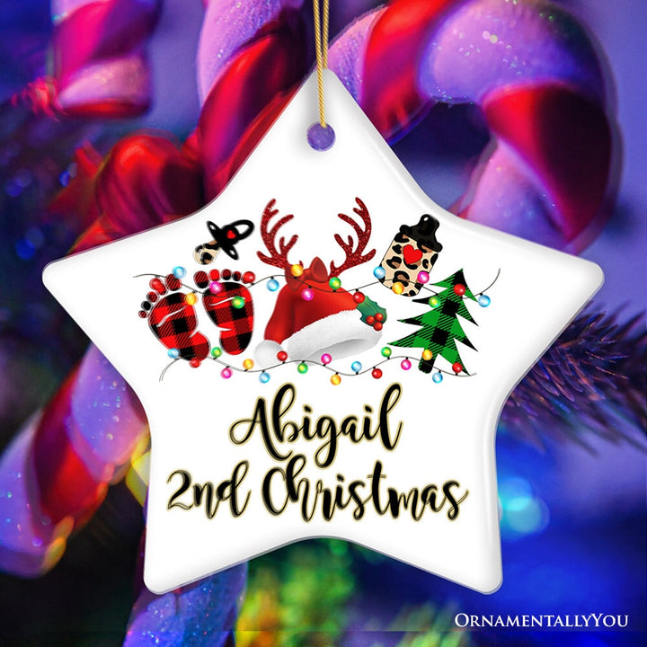 Personalized Baby Christmas Buffalo Plaid Leopard Ornament Gift Ceramic Ornament OrnamentallyYou Star