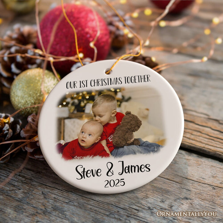 New Little Brother or Sister Customized Photo Ornament, Our 1st Christmas Together Ceramic Ornament OrnamentallyYou