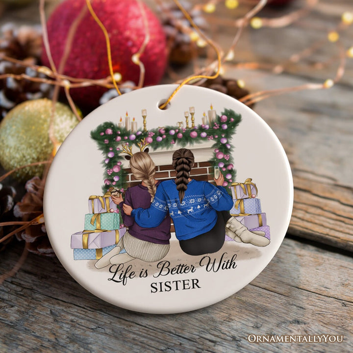 Besties Forever Personalized Christmas Ornament, Sisters or Bestfriends Womens Gifts Ceramic Ornament OrnamentallyYou