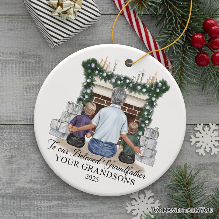 Grandpa and Grandsons Personalized Christmas Ornament, Grandfather Holiday Gift Ceramic Ornament OrnamentallyYou