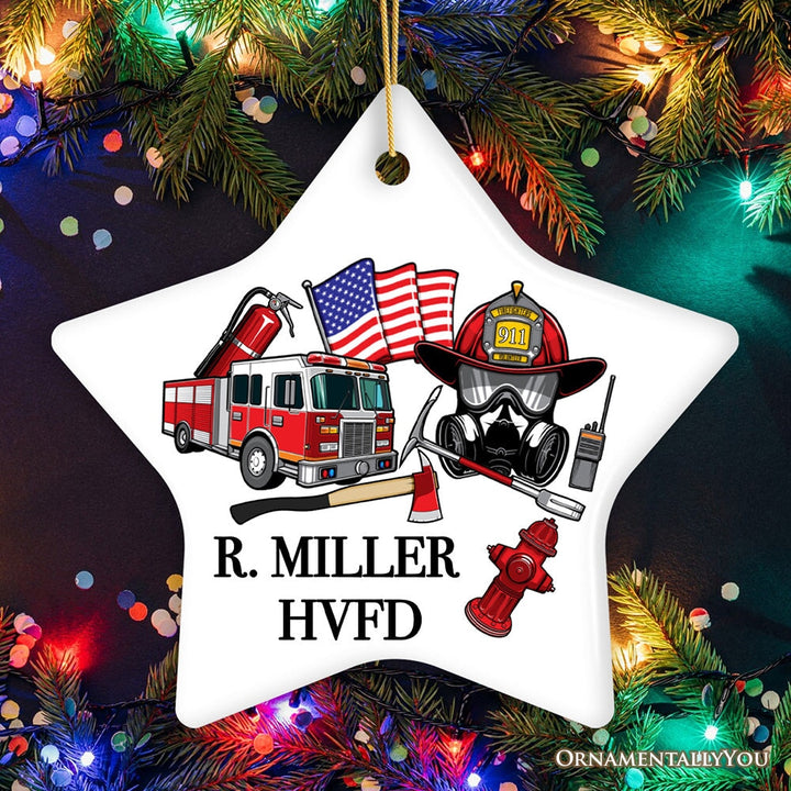Firefighter Personalized Ornament, Fireman Christmas Appreciation Gift with Custom Name Ceramic Ornament OrnamentallyYou Star