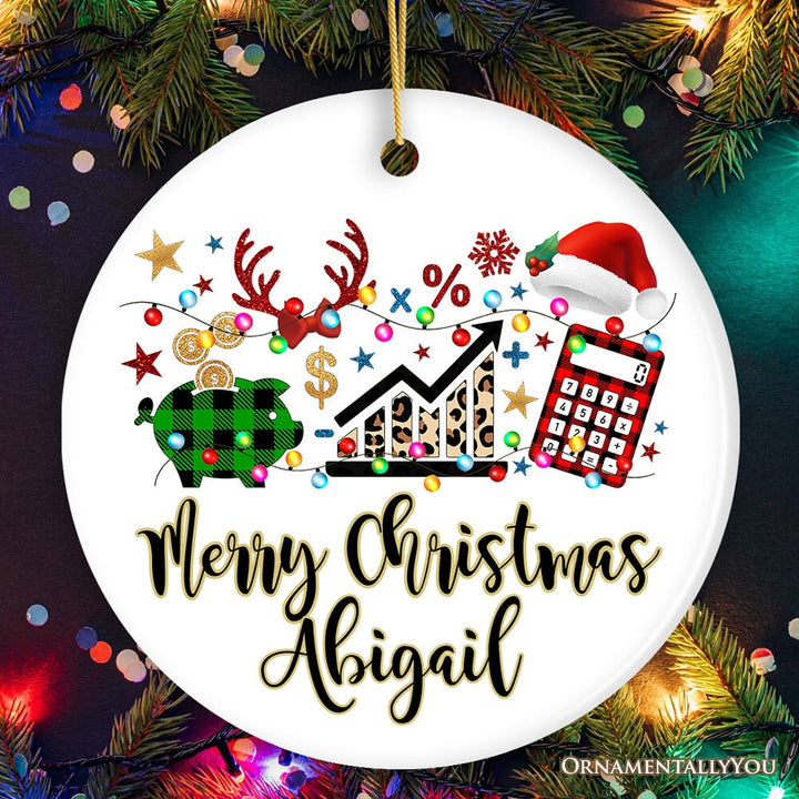 Personalized Finance Professional Buffalo Plaid Christmas Ornament, Custom Accountant and Financial Advisor Gift Ceramic Ornament OrnamentallyYou Circle
