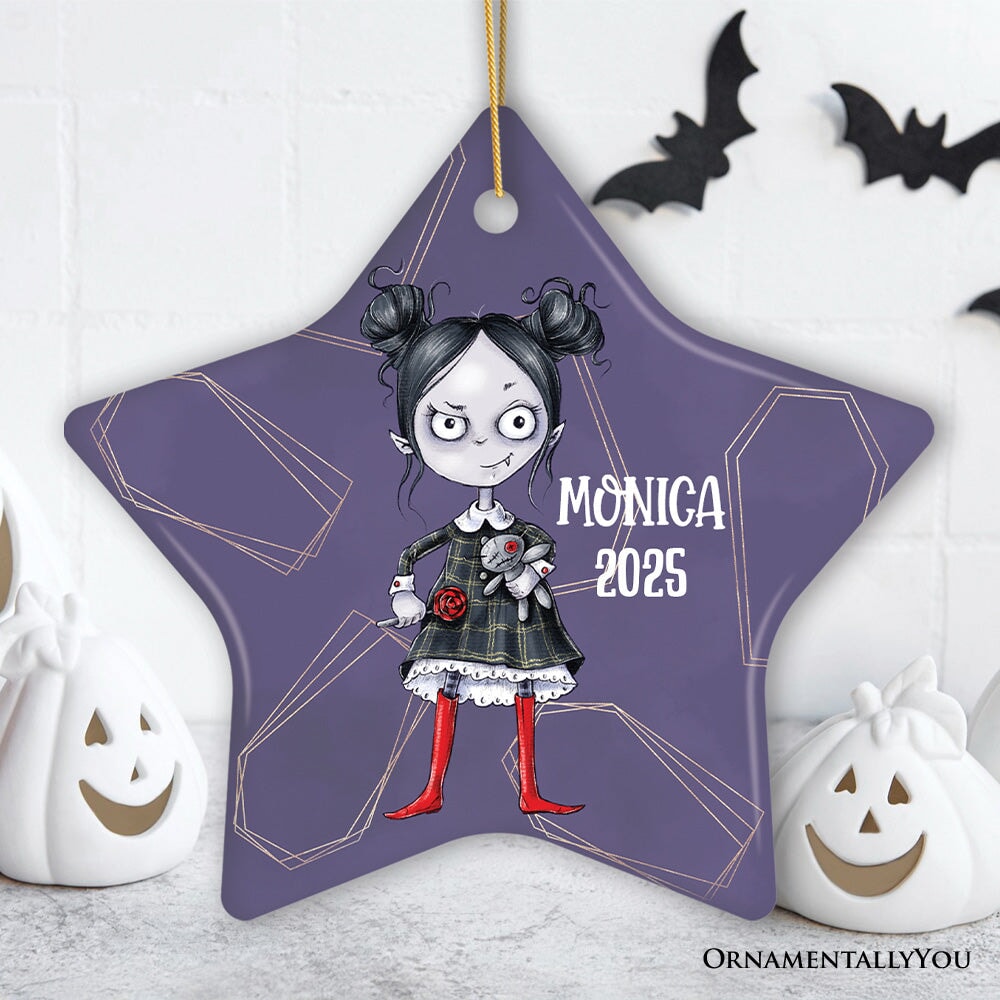 Spooky Girl Customized Halloween Ornament, Daughter Gift Ceramic Ornament OrnamentallyYou Star