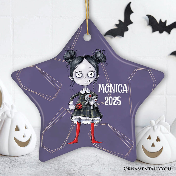 Spooky Girl Customized Halloween Ornament, Daughter Gift Ceramic Ornament OrnamentallyYou Star
