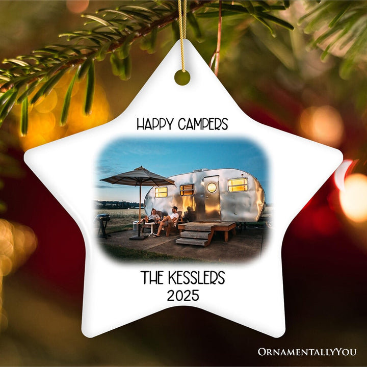Camping Memory Photo Customized Ornament, Personalized Christmas Camper Gift Ceramic Ornament OrnamentallyYou Star
