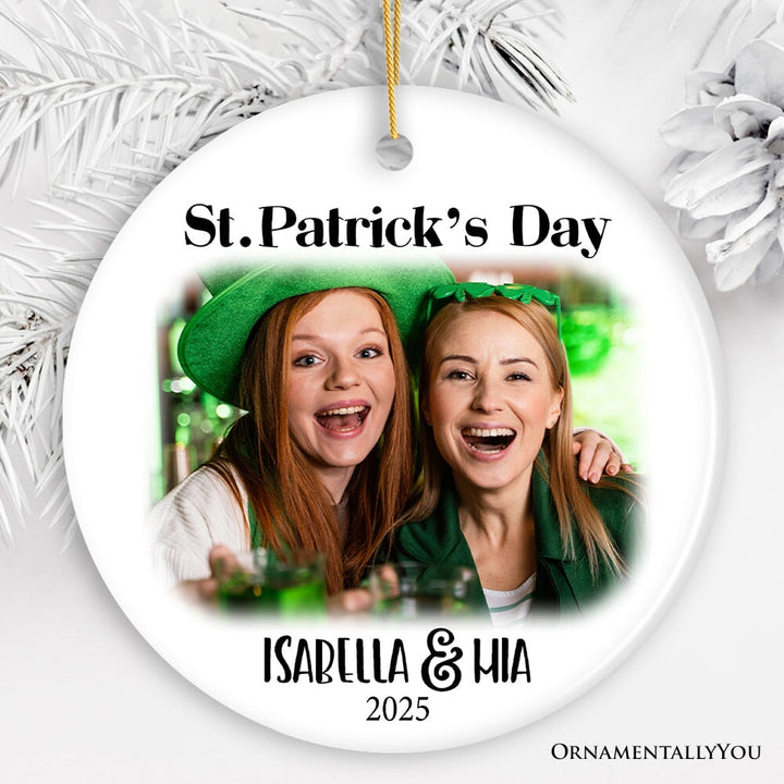 St Patrick’s Day Customized Tree Ornament with Picture Upload, Personalized Family St Patty’s Gift Ceramic Ornament OrnamentallyYou Circle